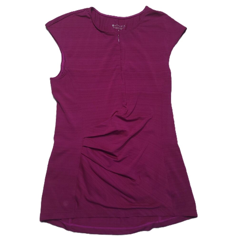 Athleta Pacifica Top Womens S Ruched Sleeveless 1/2 Zip Rash Guard Magenta Shirt